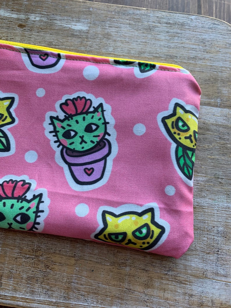 Sassy Cats Wallet Purse Cactus Bag Coin Purse Wallet Bag Lemon Wallet ID Holder Fabric Wallet Cat Cactus Pouch Cat Lemon Gift image 5