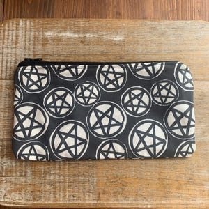 Monedero con pentagrama, estilo gótico, wicca, bolso gótico, monedero, neceser, estuche con pentagrama, tarjetero para documento de identidad, cartera de tela, bolso con cremallera