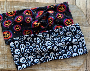 Stretch Headbands Bundle Knotted Headbands Twist Headband Gothic Soft Pumpkin Headband Halloween Headband Spooky Headwrap