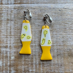 Trippy Smile Face Lava Lamp Clip On Earrings Lava Lamp Painted 90s Kid Clip On Y2K Polymer Clay Earrings Kidcore 1990s Ear Hangers Gauges