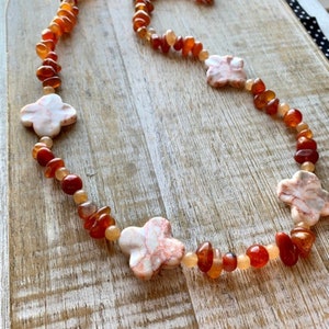 Stone Necklace Orange Stone Marble Infinity Matinee Necklace No Clasp Over the Head Gemstone Necklace Marble Orange Rock Rock Gem Necklace