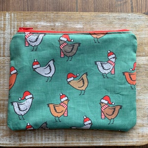 Chicken Makeup Bag Birds Christmas Funny Coin Purse Bag Chicken Cute Birds Wallet ID Holder Fabric Wallet Santa Hat Zipper Bag Chick Birds