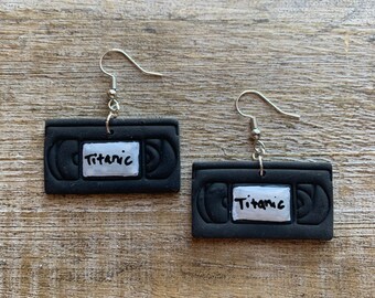 VHS Earrings 1990s Movie VHS Tape Earrings Romance Movie Tunnel Gauge VHS Tape Clip On Earrings Movie Cinema Tape Kidcore 90s Vhs Tape