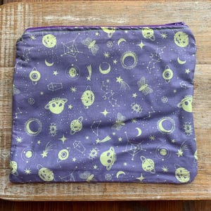 Celestial Cosmetic Bag Wiccan Lavender Bag Makeup Bag Purple Cosmetic Bag Gothic Space Wallet ID Holder Fabric Wallet Halloween Crystals Bag