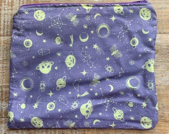 Celestial Cosmetic Bag Wiccan Lavender Bag Makeup Bag Purple Cosmetic Bag Gothic Space Wallet ID Holder Fabric Wallet Halloween Crystals Bag