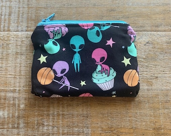 Monedero con cremallera de arcoíris de los años 90 para niños, monedero con estampado de extraterrestre, monedero estético de los años 90, tarjetero para identificación, monedero de tela, bolso con cremallera Decoden