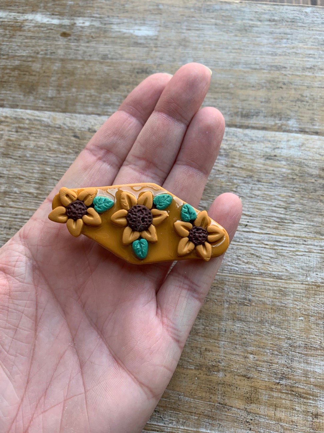 Sunflower Hair Barrette Clips Earthy Barrettes Polymer Clay Etsy