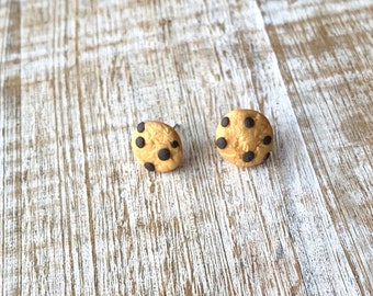 Chocolate Chip Cookie Polymer Clay Earrings Cookie Studs Earrings Miniature Pie Kawaii Food Earrings Dessert Stud Earrings