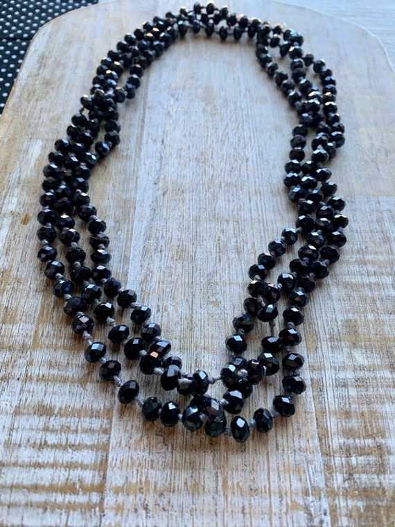 Vintage Crystal Beaded Necklace Extra Long Black … - image 2
