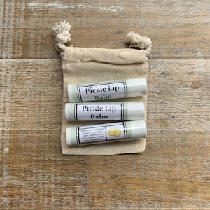 Dill Pickle Lip Balm SET OF 3 Pickle Flavor Handmade Lip Balm Gag Gift Party Favor Pickle Chapstick Pickle Lip Balm Stocking Gift Set