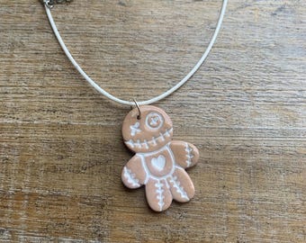 Halloween Voodoo Doll Necklace Spooky Beige Cute Stitched Doll Necklace Haunted Voodoo Doll Necklace Painted Voodoo Doll Gothic Jewelry