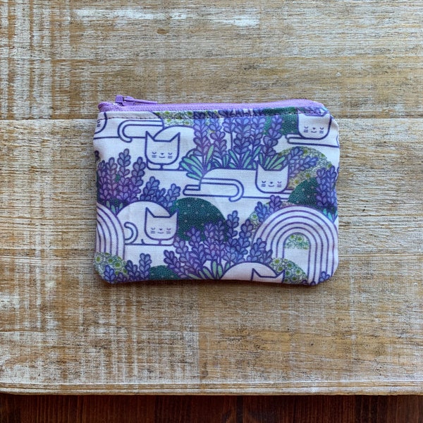 Lavender Cat Coin Purse Flower Mod Purple Bag Coin Purse Lavender Bag Retro Flower Child Wallet ID Holder Fabric Wallet Flower Cat Lover