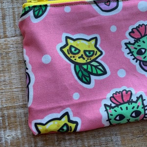Sassy Cats Wallet Purse Cactus Bag Coin Purse Wallet Bag Lemon Wallet ID Holder Fabric Wallet Cat Cactus Pouch Cat Lemon Gift image 4