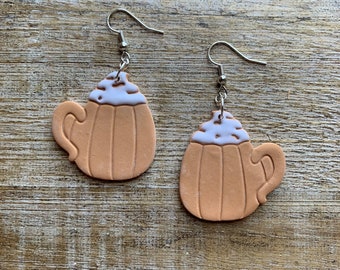 Pumpkin Spice Latte Earrings Coffee Earrings Pumpkins Earrings Fall Vibes Halloween Polymer Clay Earrings Clay Clip On Earrings Ear Hangers