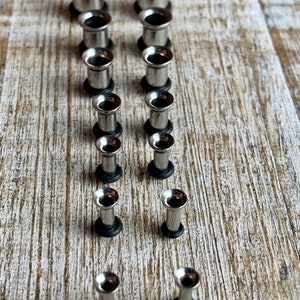 Surgical Steel Tunnel Gauges ONE PAIR 14g-00g Ear Gauges Sold As A Pair Tunnel Gauges Silver Tone Tunnels Steel Tunnels Silver Ear Gauges image 7