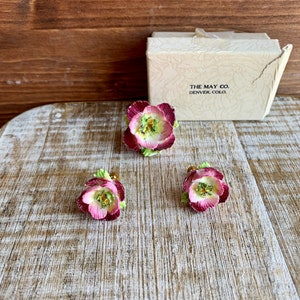 Vintage Dresden Porcelain Screwback Earrings Clip On Earrings Fine Porcelain Earrings Screw Earrings Brooch Flower Vintage England Set