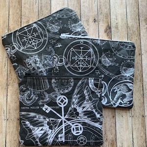 Bolsa de cosméticos ocultista Bolsa gótica negra wiccan Bolsa de maquillaje Bolsa de cosméticos negra Bolsa gótica ocultista Ouija Cartera de tela Bolsa de cristales de Halloween