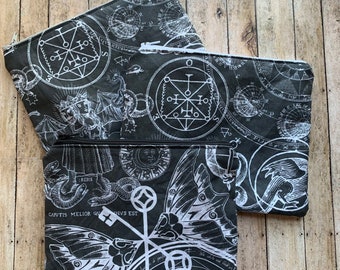 Occult Cosmetic Bag Wiccan Black Gothic Bag Makeup Bag Black Cosmetic Bag Gothic Ouija Occult Bag Fabric Wallet Halloween Crystals Bag