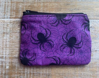 Halloween Spider Wallet Coin Purse Spider Web Bag Coin Purse Purple Webs Wallet ID Holder Fabric Bag Spiders Zipper Pouch Gothic Gift