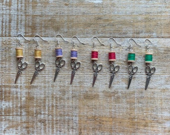 Sewing Thread Earrings Sew Mini Thread Spool Dangle Earrings Sewing Gift Cute Miniature Thread Earrings Spools Ear Weights Clip On Earrings