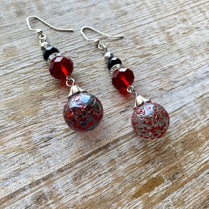 Vintage Marble Earrings Crystal One of a Kind Upccyled Toy Marble Vintage Marble Upcycled Red Black Clip On Earrings Ear Hangers Gauges