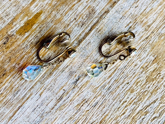Vintage Crystal Dangle Earrings Clip On Earrings … - image 3