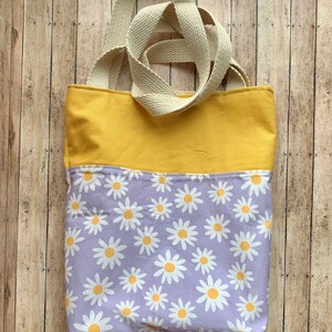 Daisy Tote Floral Blossoms Shoulder Bag Purple Purse Flower Shoulder Purse Daisy Bag Fabric Handbag Purse Retro Purse Shoulder Bag Tote