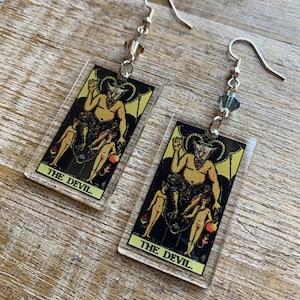 Tarot Karte Ohrringe Teufel Tarot Karte Ohrringe Psychic Fortune Teller Wicca Gothic Tarot New Age Ohrclips Tarot Ohrhänger Gauges