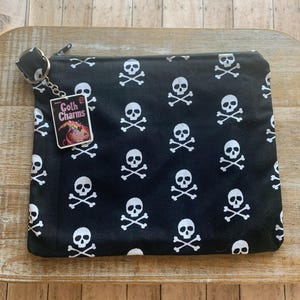 Bolsa de maquillaje con calavera y huesos cruzados, bolsa gótica, monedero, bolsa de esqueleto, bolsa de tela, llavero de cereales, bolsa con cremallera, regalo divertido, bolsa de cosméticos con calavera