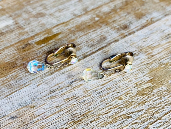 Vintage Crystal Dangle Earrings Clip On Earrings … - image 4
