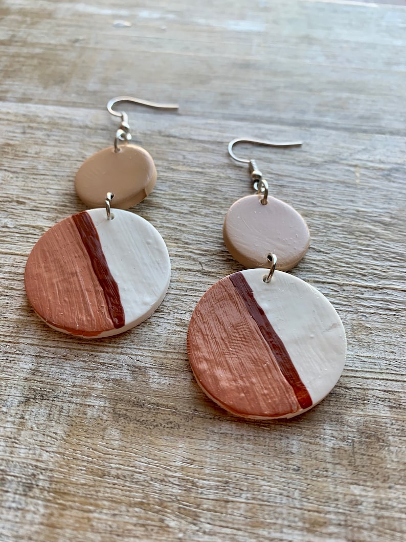Modern Hand-painted Art Deco Style Earrings Brown Art Deco Earrings Mid Century Earrings Hippie Earrings Polymer Clay Earrings