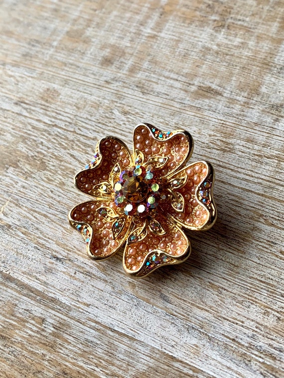 Vintage Rhinestone Brooch Orange Rhinestone Pin Vi