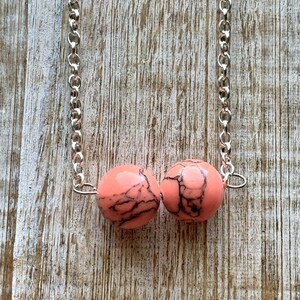 Minimalist Simple Elegant Handmade Glass Pendant Necklace Ceramic Subtle Necklace Pink Necklace Coral Salmon Jewelry Pink Office Necklace