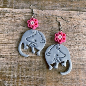 Opossum Earrings Retro Cute Possum Best Friend Gift Funny Clay Possum Weird Possum Adorable Opossum Clip On Earrings Polymer Clay Ear Hanger