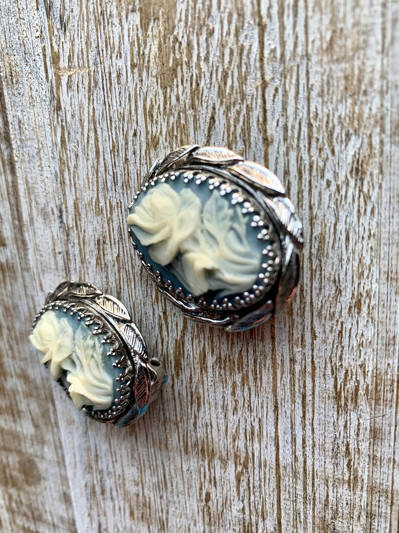 Vintage Whiting & Davis Co Clip on Cameo Rose Earrings Silver | Etsy