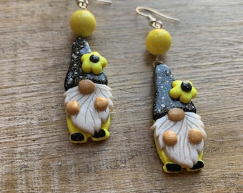 Gnome-oorbellen Clay Gnome-oorbellen Gele zomeroorbellen Schattig Cottagecore Zonnebloem Gnome Dangle Clip-on oorbellen oorhangers Leuke kabouters