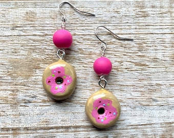 Doughnut Earrings Pink Donut Earrings Polymer Clay Donuts Sprinkles Earrings Donut Gift Food Adorable Donut Clip On Earrings Ear Hangers