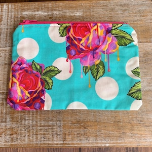Tula Pink Melting Roses Geldbörse Geldbörse Schlüsselanhänger Tasche Geldbörse Tasche Tula Pink Neon Brieftasche ID Halter Stoff Brieftasche Floral Reißverschlusstasche Neon