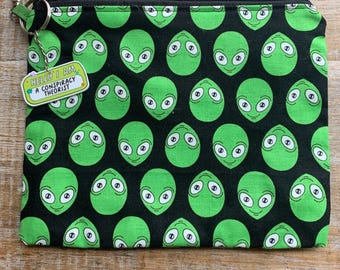 Monedero con diseño de extraterrestre con diseño de teórico de la conspiración, bolsa con cremallera para cosméticos, tarjetero para identificación, bolsa Y2K, bolsa con cremallera OVNI, extraterrestre Kidcore