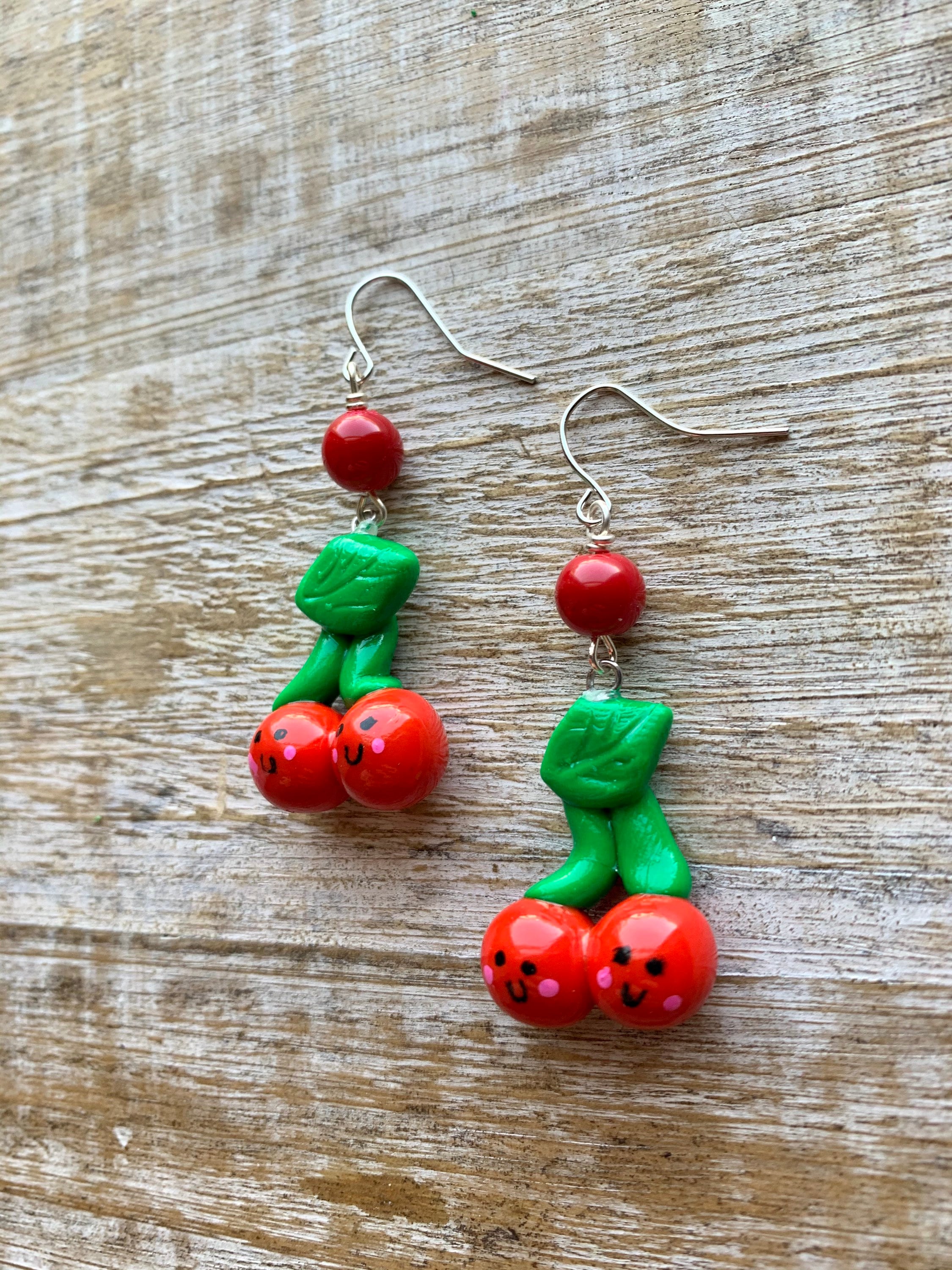 Cherry Earrings Fruit Polymer Clay Earrings Cherries Earrings Etsy