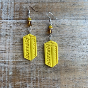 Butter Polymer Clay Earrings Margerine Stick of Butter Miniature Baking Dangle Oil Clip On Earrings Yellow Butter Tunnel Gauge Earrings