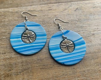 Dragonfly Charm Earrings Drop Dragonfly Jewelry Silver Dragonfly Charm Animal Insect Boho Clip On Earrings Ear Hangers Gauges Blue Polymer