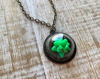 Succulent Necklace Garden Scenery Terrarium Glass Necklace Polymer Clay Succulent Jewelry Bronze Cute Gardening Cottagecore Necklace