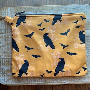 Preto corvo saco de maquiagem bat witchy halloween carteira bolsa assustador dia das bruxas com zíper bolsa corvo corvo pássaro maquiagem tecido bolsa pássaros saco