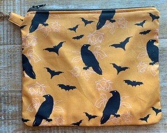 Black Raven Makeup Bag Bat Witchy Halloween Wallet Pouch Spooky Halloween Zippered Pouch Raven Crow Bird Makeup Fabric Pouch Birds Bag