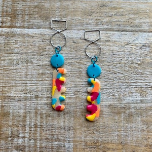 Mod Earrings Polymer Clay Tunnel Gauge Earrings Art Deco Earrings Blue Ear Hangers Clay Pattern Ear Weights Dangle Drop Clio On Earrings