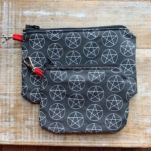 Cartera con pentagrama, conjunto de monedero, llavero gótico wicca, monedero, neceser, estuche con pentagrama, tarjetero para documento de identidad, cartera de tela, bolso con cremallera