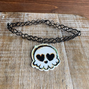 Skull Choker Black Skull Pendant Necklace Tattoo Choker Pendant Gothic Jewelry Gothic Style Ouija Jewelry Stretchy Witch Choker Y2K