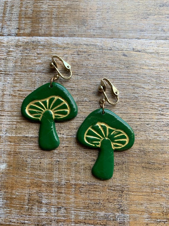 Clay Mushroom Clip on Earrings Toadstool Clip on Earrings