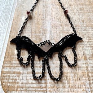 Bat Wing Necklace Witch Gothic Black Bats Laser Cut Acrylic Black Gothic Gift Bat Necklace Large Statement Necklace Wicca Gift Gothic Weird